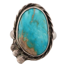 Vintage Navajo Sterling Turquoise Ring Sz. 10.5