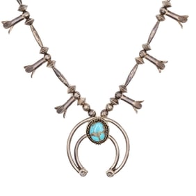 Jeri Clark Navajo Sterling Turquoise Squash Blossom Necklace