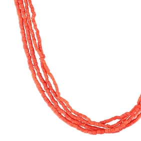 Santo Domingo Sterling 4 Strand Mediterranean Coral Necklace