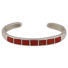 Vintage Navajo Sterling Coral Cuff Bracelet