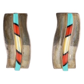 Signed Navajo Sterling Raised Inlay Earrings