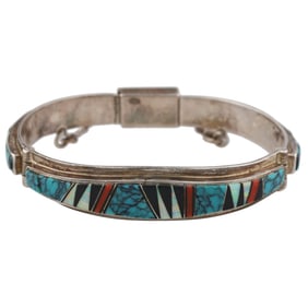 Jay Boyd Navajo Sterling Multi Stone Inlay Bangle Bracelet