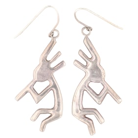Kary Begay Navajo Sterling Kokopelli Hook Earrings