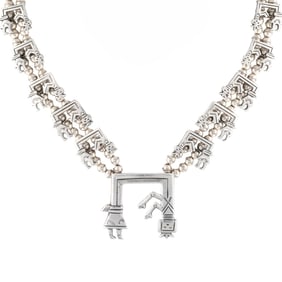 Navajo Sterling Rainbow Man Squash Blossom Necklace