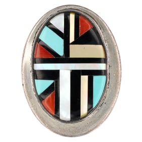 YK Natachu Zuni Sterling Multi Stone Inlay Brooch Pendant