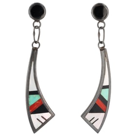 Emery Ohmsatte Zuni Sterling Multi Stone Dangle Earrings