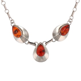 Vintage Navajo Sterling Amber Necklace