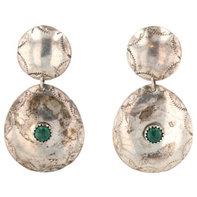Signed Navajo Sterling Malachite Dangle Earrings