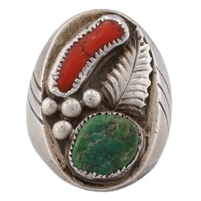Vintage Navajo Sterling Multi Stone Mens Ring Sz. 9.5