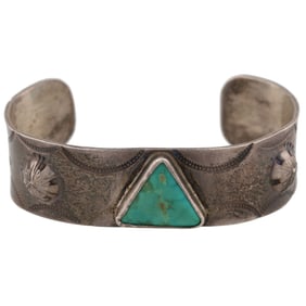 Fred Harvey Era Navajo Sterling Turquoise Cuff Bracelet
