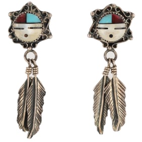 Vintage Zuni Sterling Multi Stone Sunface Inlay Earrings