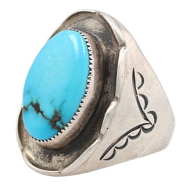 Vintage Navajo Sterling Turquoise Mens Ring Sz. 13