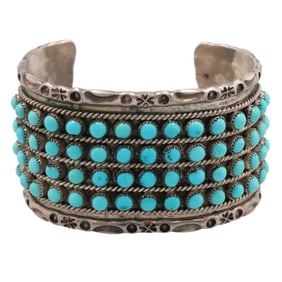 Jason & Pearl Ukestine Zuni Sterling Turquoise Cluster Cuff Bracelet