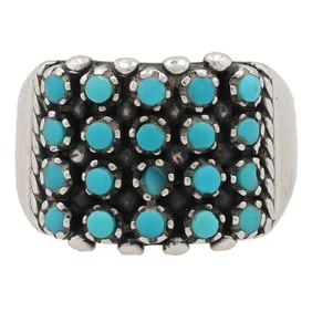 Signed Sterling Snake Eye Turquoise Cluster Ring Sz. 7
