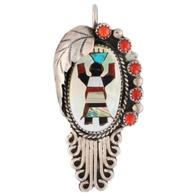 Signed LT Navajo Sterling Multi Stone Inlay Dancer Pendant