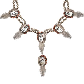 Rick Tolino Navajo Sterling Multi Stone Gaan Dancer Squash Blossom Necklace