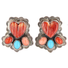 Vintage Carol Felley Sterling Multi Stone Heart Earrings
