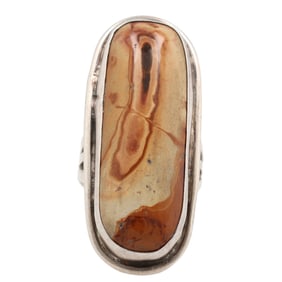 Signed Navajo Sterling Picture Jasper Ring Sz. 9.25