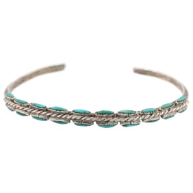 Zuni Sterling Needlepoint Turquoise Cuff Bracelet