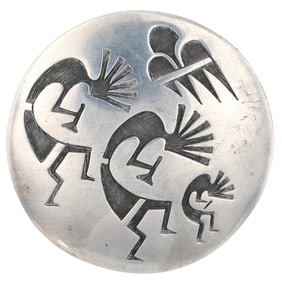 Antoinette Qumawunu Hopi Sterling Kokopelli Brooch Pendant
