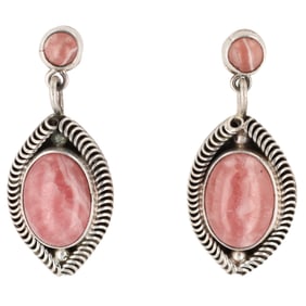 Navajo Sterling Rhodochrosite Drop Earrings