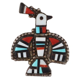 Herbert & Ester Cellicion Zuni Sterling Multi Stone Inlay Thunderbird Pendant