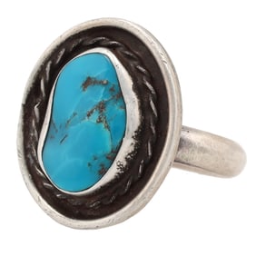 Signed Navajo Sterling Turquoise Ring Sz. 7.25