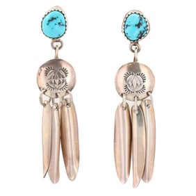 Marco Begay Navajo Sterling Turquoise Dangle Earrings