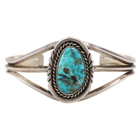 Three Hogans Sterling Turquoise Cuff Bracelet