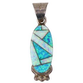 Jessie Claw Navajo Sterling Opal Inlay Pendant