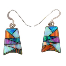 Jennie Epaloos Zuni Sterling Opal Inlay Hook Earrings