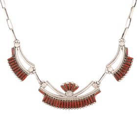 Bryant Waatsa Jr. Zuni Sterling Needlepoint Coral Necklace
