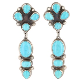 Carolyne Apachito Navajo Sterling Turquoise Drop Earrings