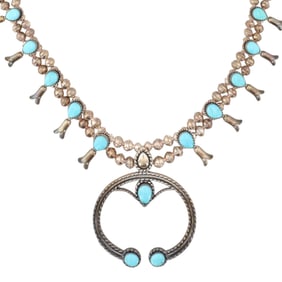 Quoc Trading Post Sterling Turquoise Squash Blossom Necklace