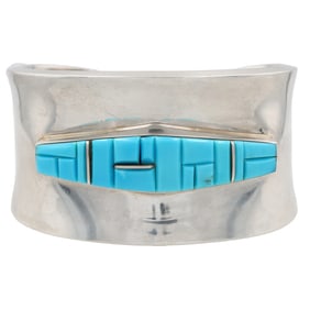 Peterson Chee Navajo Sterling Turquoise Cobblestone Turquoise Cuff Bracelet