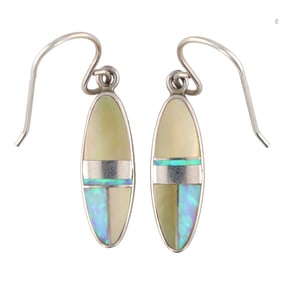 Cathy Webster Navajo Sterling Multi Stone Inlay Hook Earrings