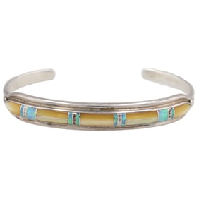 Albert Francisco Navajo Sterling Multi Stone Inlay Cuff Bracelet