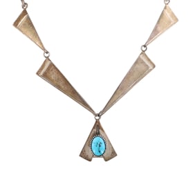 Signed Navajo Sterling Turquoise Necklace