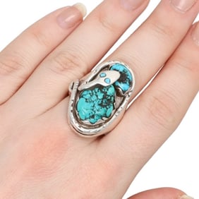 Effie Calavaza Zuni Sterling Turquoise Mens Ring Sz. 10.5