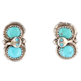 Effie Calavaza Zuni Sterling Turquoise Stud Earrings