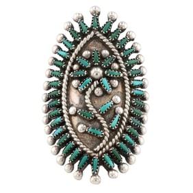 Vincent Socorro Johnson Zuni Sterling Needlepoint Turquoise Flower Ring Sz 8
