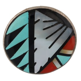 Charles & Marlene Booqua Zuni Sterling Multi Stone Inlay Brooch Pendant