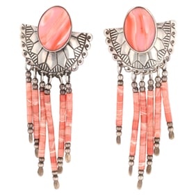 TK Emerson Sterling Rhodochrosite Concho Dangle Earrings