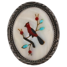 Ben Boyd Navajo Sterling Multi Stone Perched Bird Inlay Pendant
