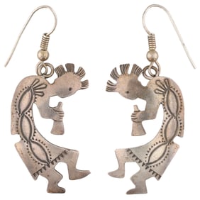 Wilbur Wauneka Navajo Sterling Kokopelli Earrings