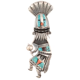 Amazing Richard Begay Navajo Sterling Moving Kachina Dancer Pendant Brooch