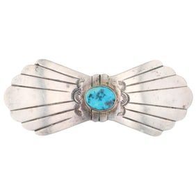 Signed Southwestern Sterling Turquoise Hair Clip