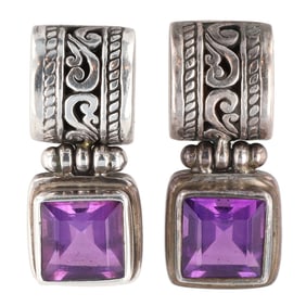Sterling Amethyst Drop Stud Earrings
