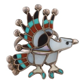 Charlotte Dishta Zuni Gorgeous Sterling Multi Stone Eagle Inlay Ring Sz. 5.25