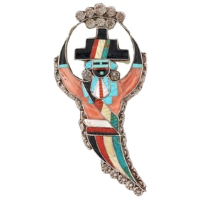 Phenomenal Eldred Martinez Zuni Sterling Inlay Brooch Pendant